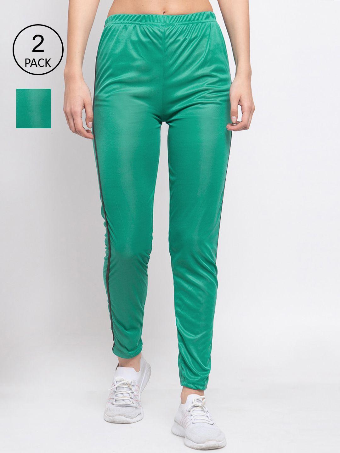 klotthe women green pack of 2 solid leggings