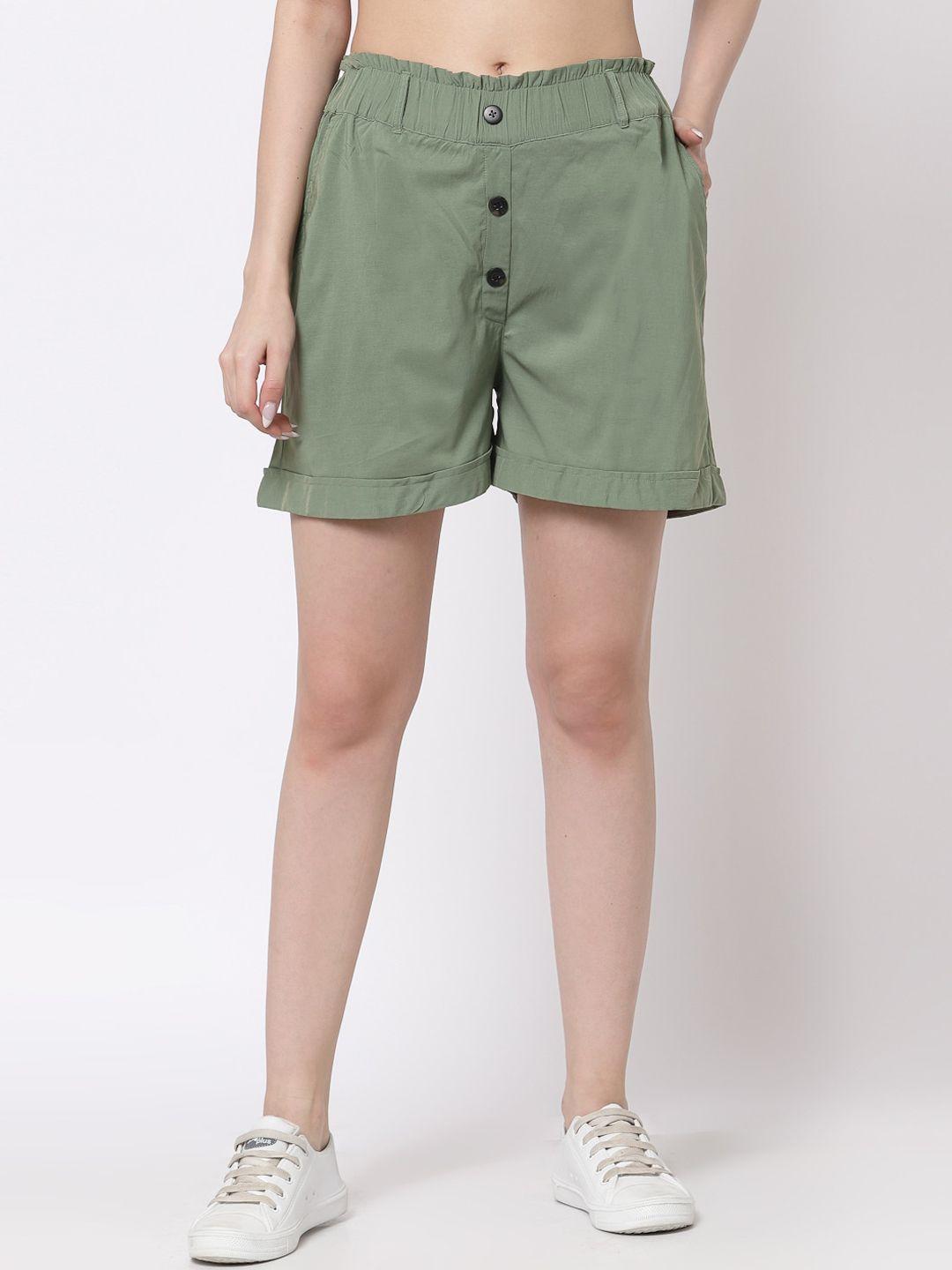 klotthe women green solid traning & gym shorts