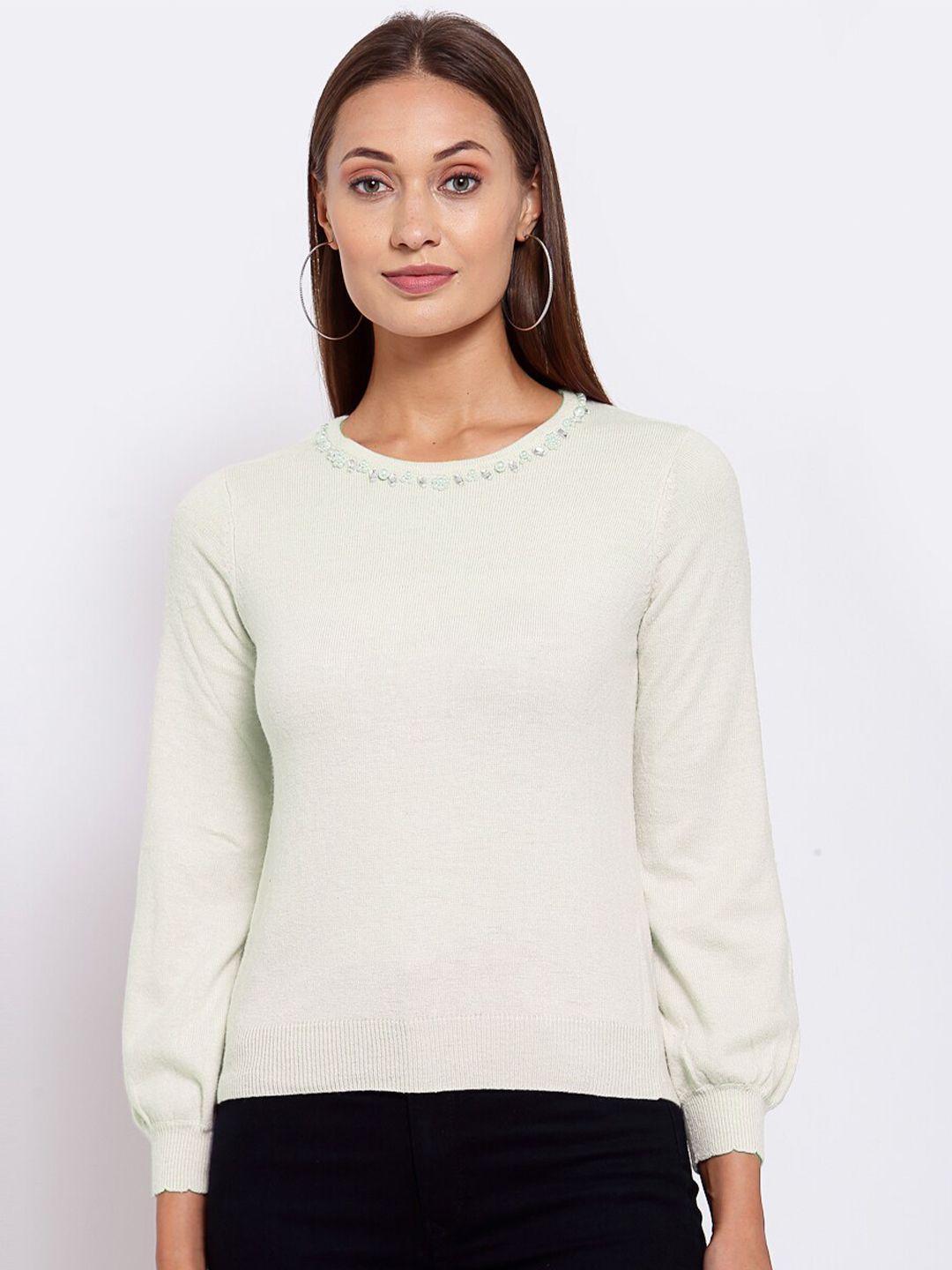 klotthe women off white woollen pullover with embellished detail