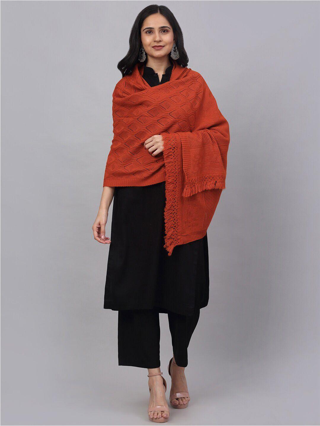 klotthe women orange woven design woolen stole