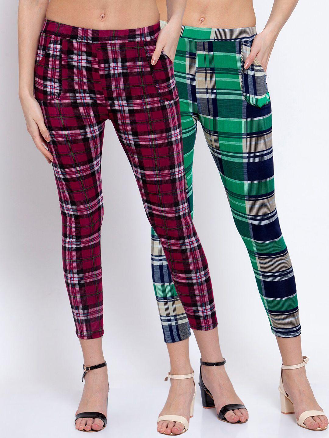 klotthe women pack of 2 checked skinny-fit treggings