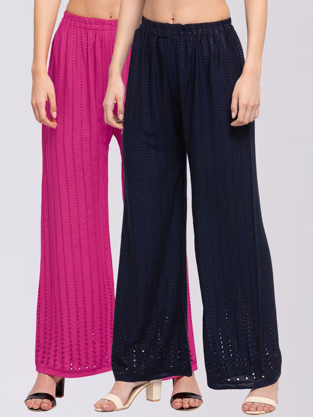 klotthe women pack of 2 embroidered wide leg palazzos