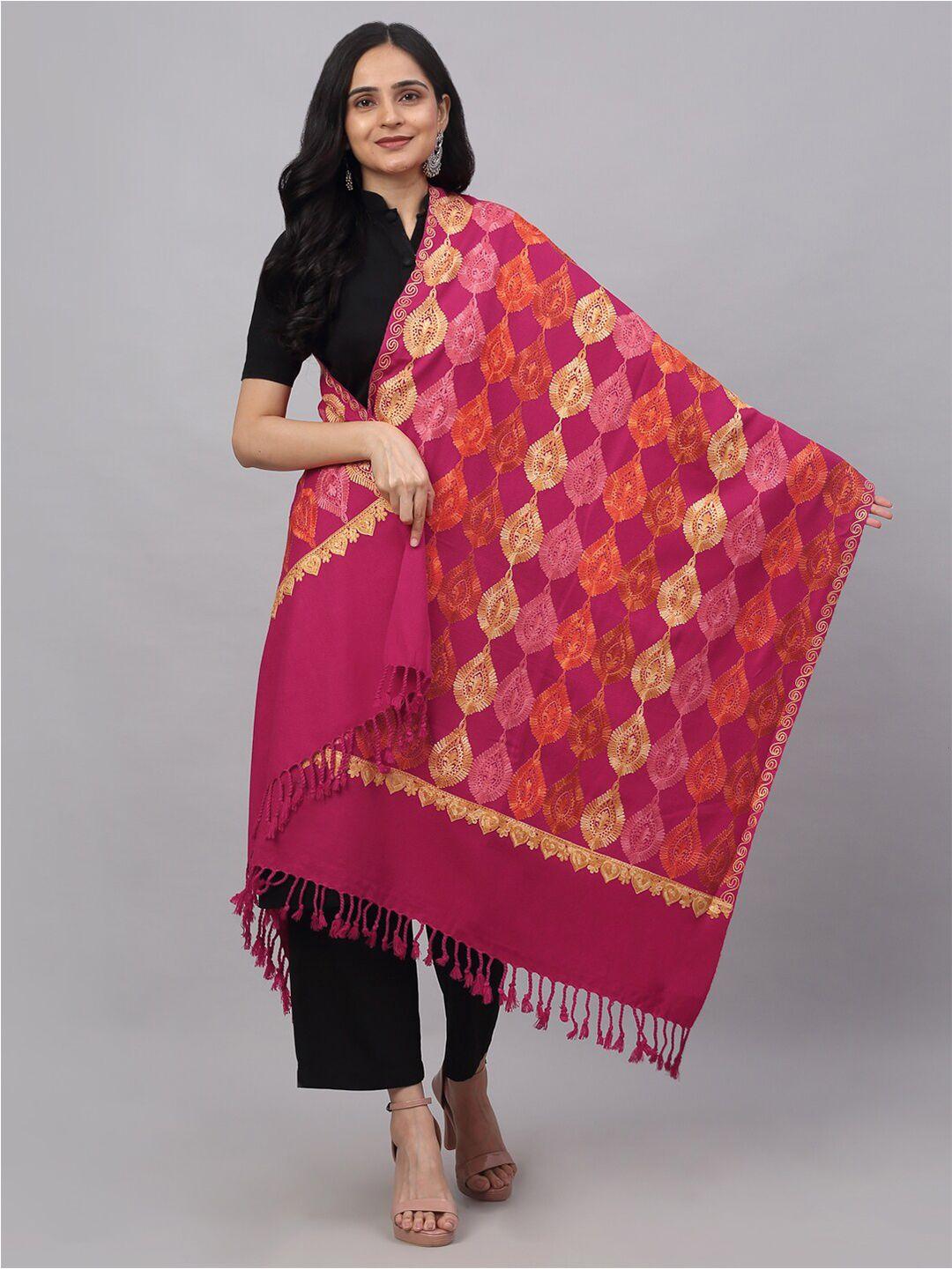 klotthe women pink & brown embroidered woolen stole