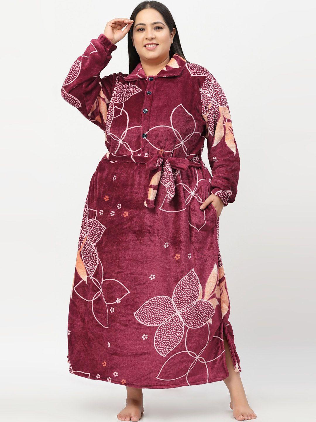 klotthe women plus size printed woolen bath robe with belt