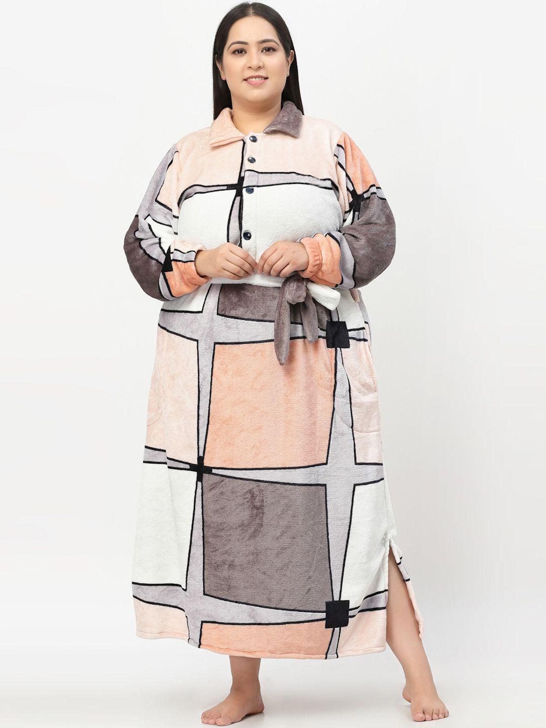 klotthe women plus size printed woolen bath robe with belt