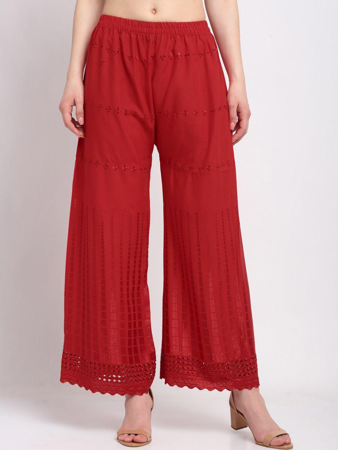 klotthe women red embroidered ethnic palazzos