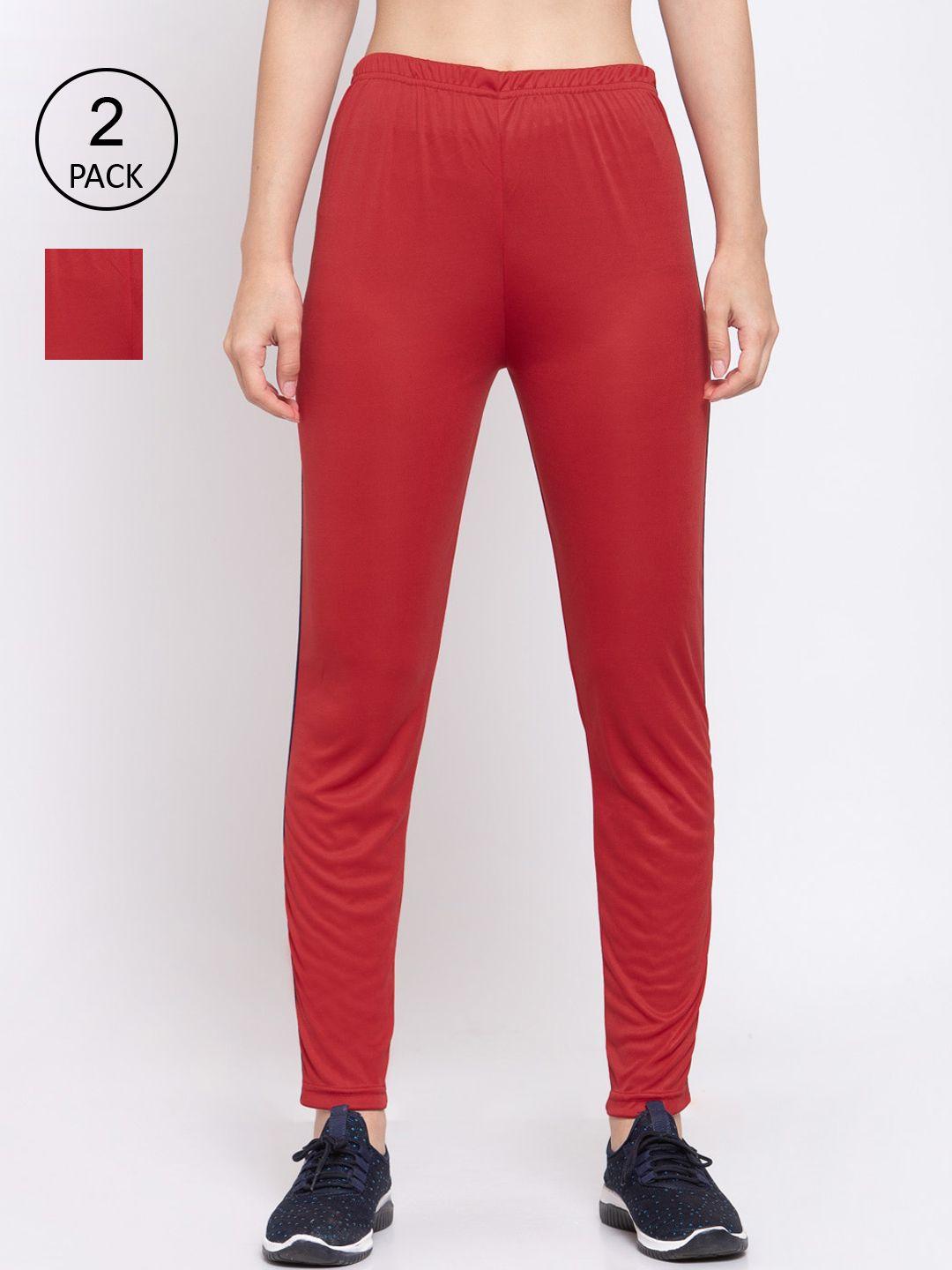 klotthe women set of 2 red solid leggings