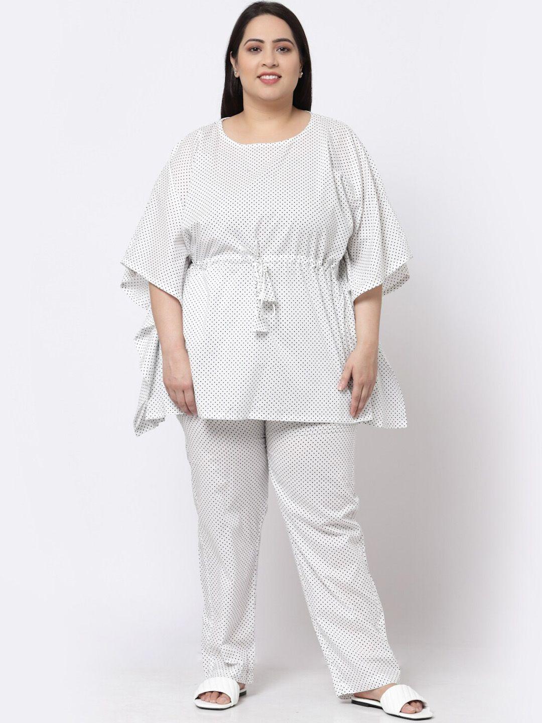 klotthe women white printed pure cotton kurti with trousers