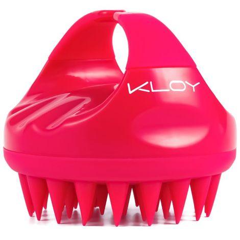 kloy hair scalp massager shampoo brush with soft silicone bristles- red