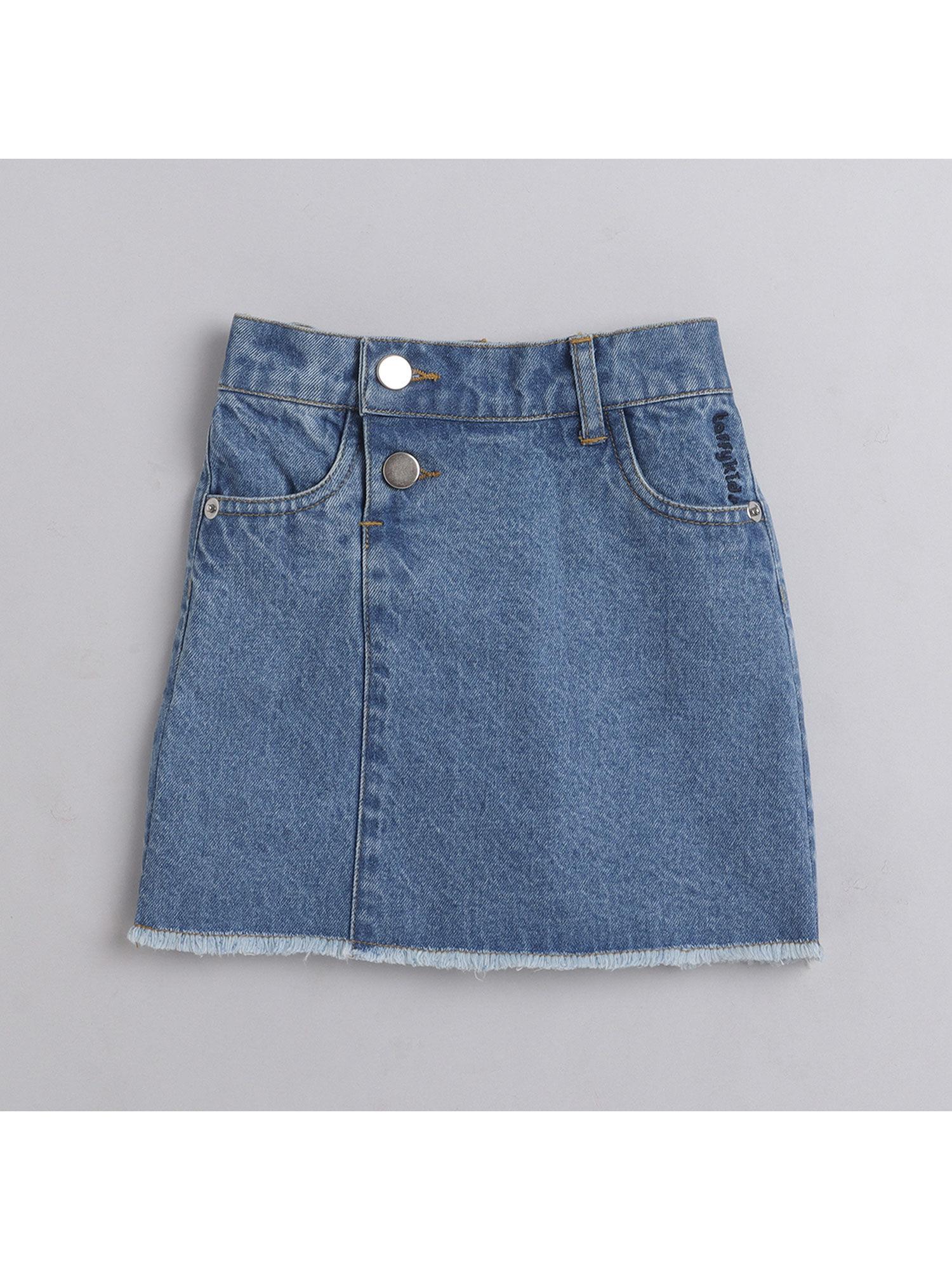 knee length pocket detail cotton denim skirt- blue