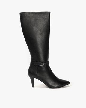 knee-length cone-heeled boots