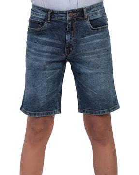 knee-length denim shorts