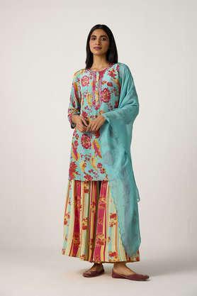 knee length organza knitted women's dupatta - turquoise