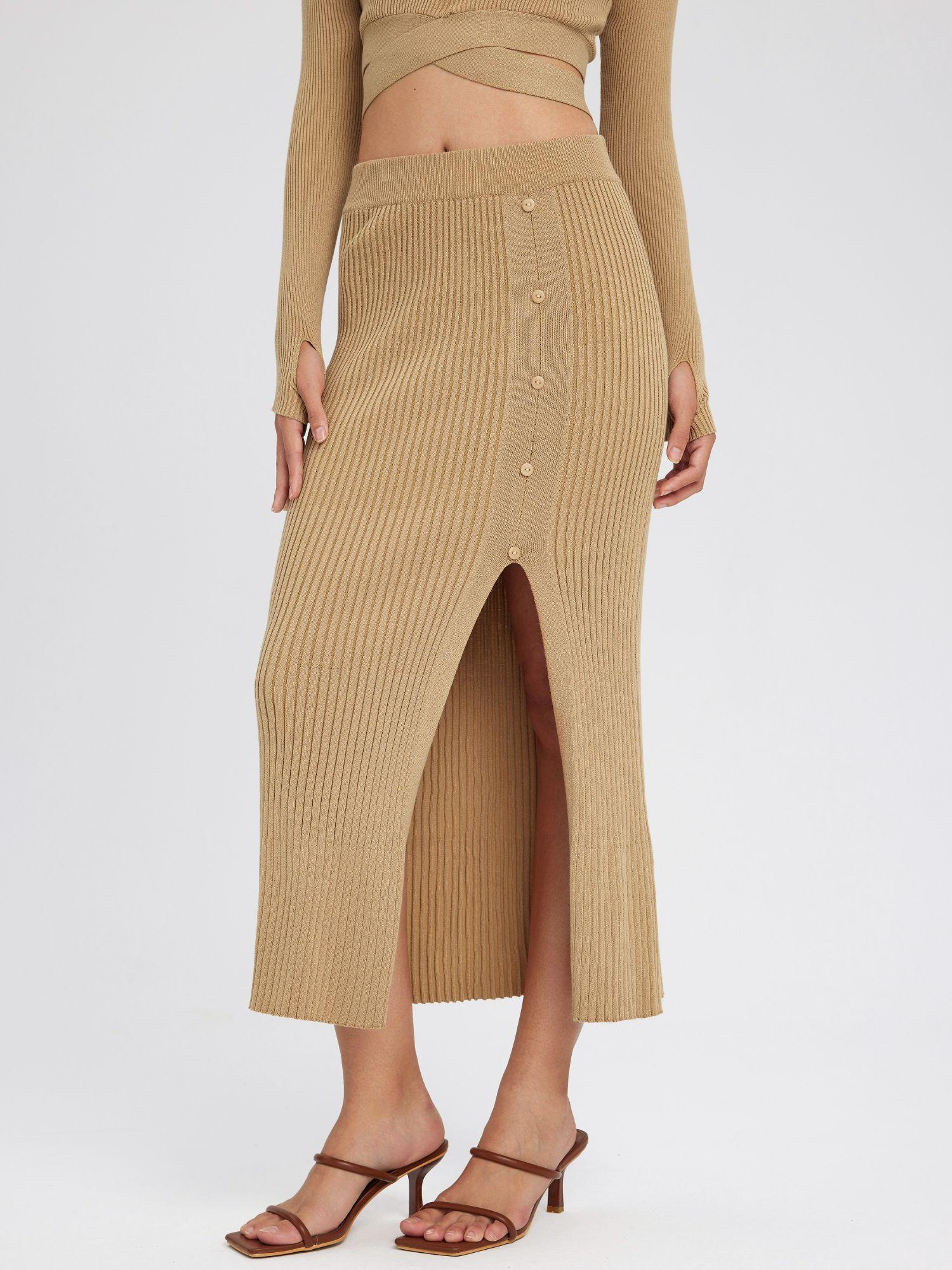 knit mid waist button split maxi skirt (set of 2)
