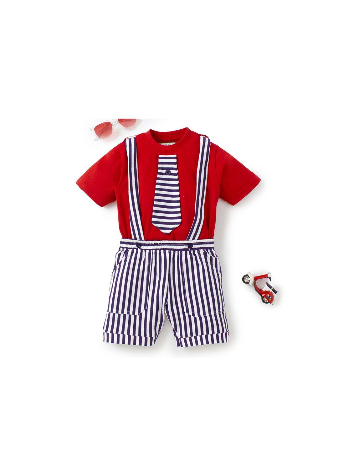 knit n knot boys striped t-shirt with shorts with suspender