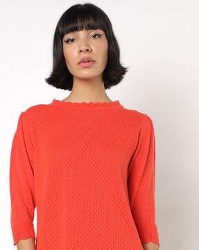 knit sweater with scalloped hem