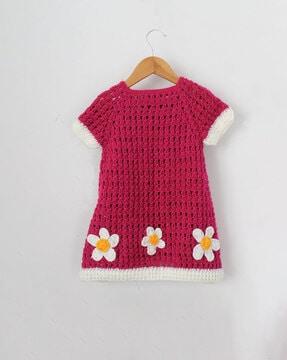 knit a-line dress with floral applique