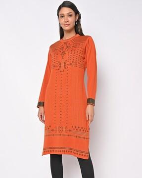 knit crew-neck sweater kurta