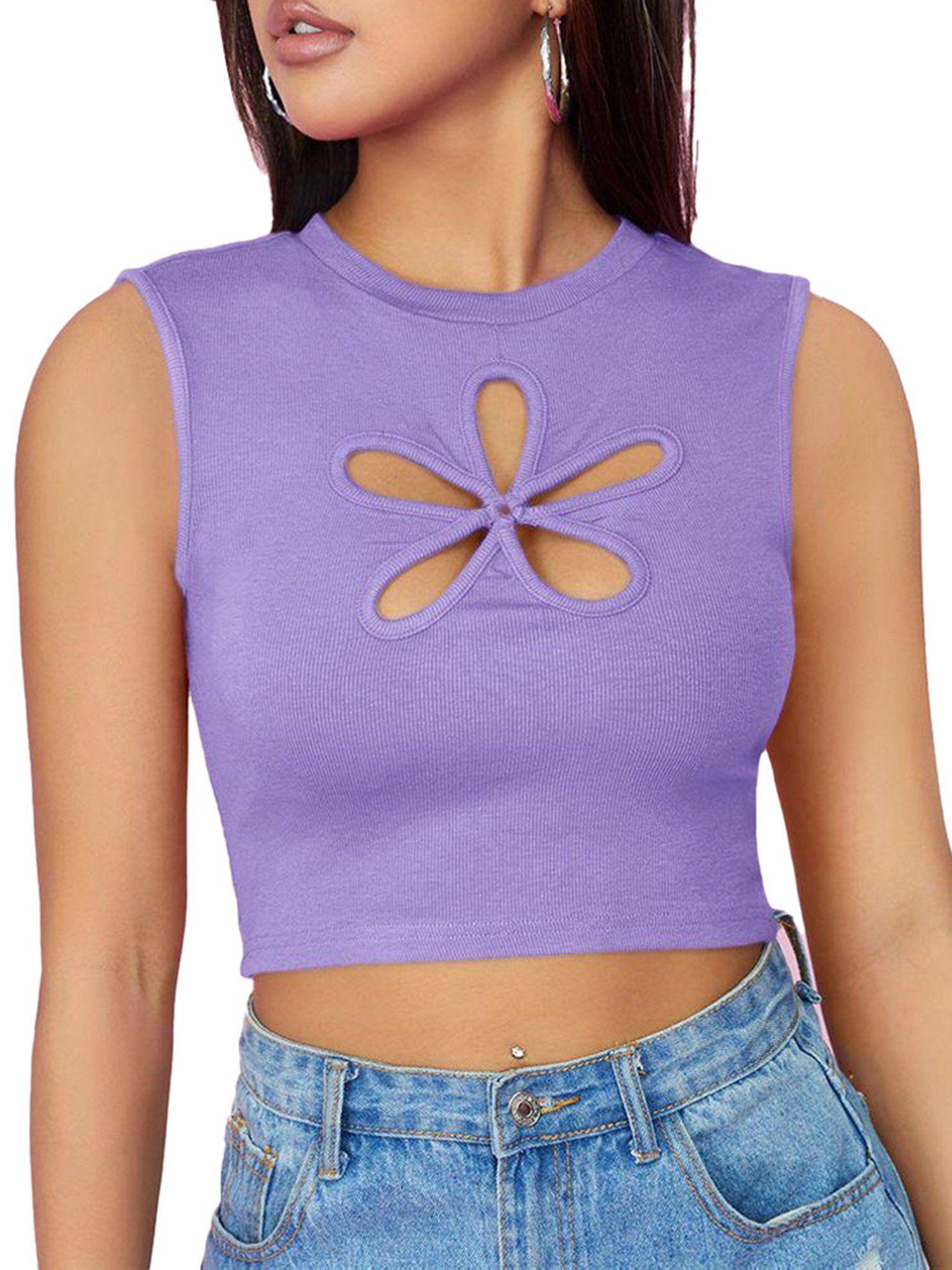 knit crop top for womens purple