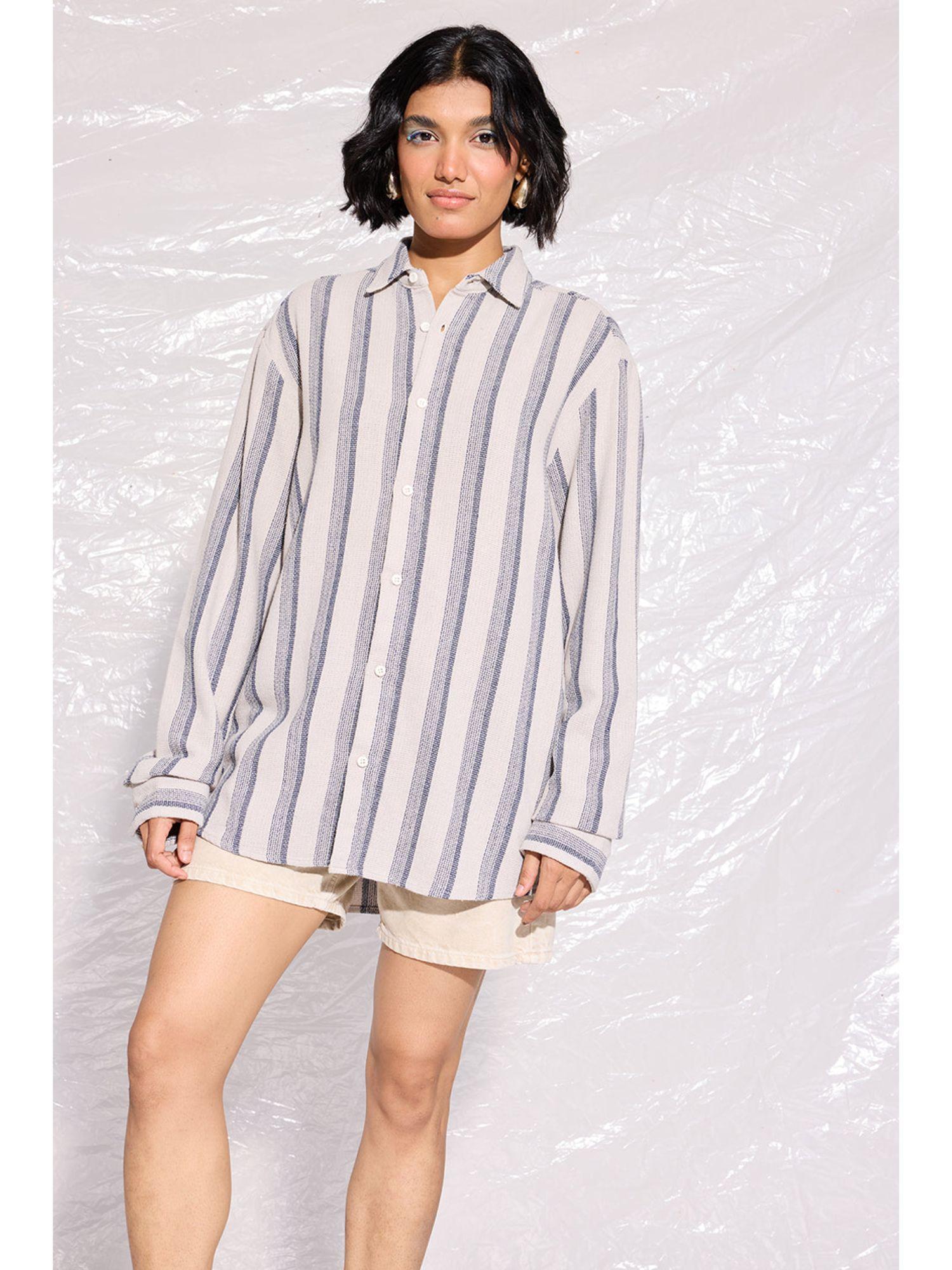 knit full sleeves womens shirt grey blue stripes