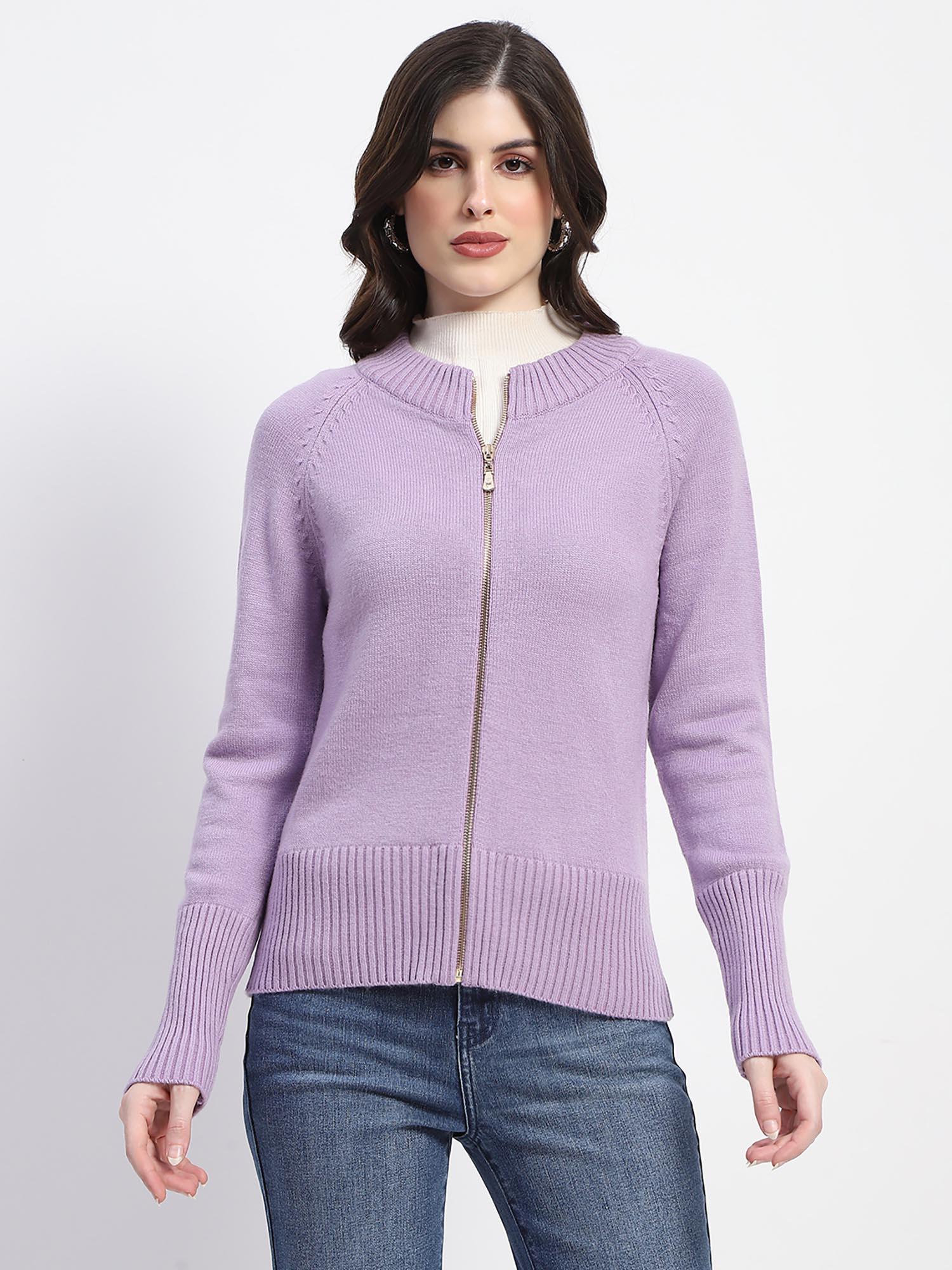 knit lilac mock neck cardigan