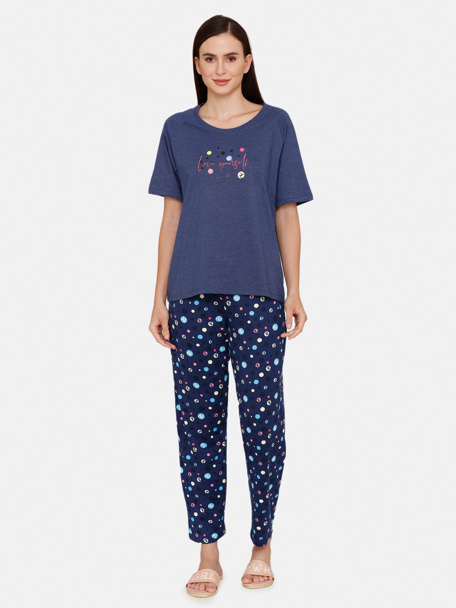 knit poly pyjama sets - medieval blue