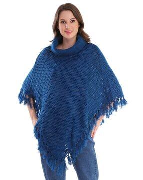 knit poncho with tassels