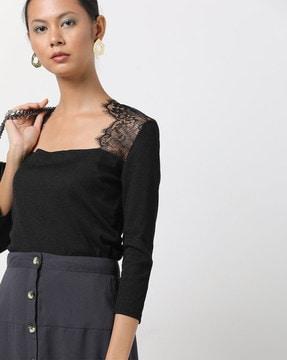 knit top with lace panels