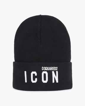 knit wool beanie with icon logo patch
