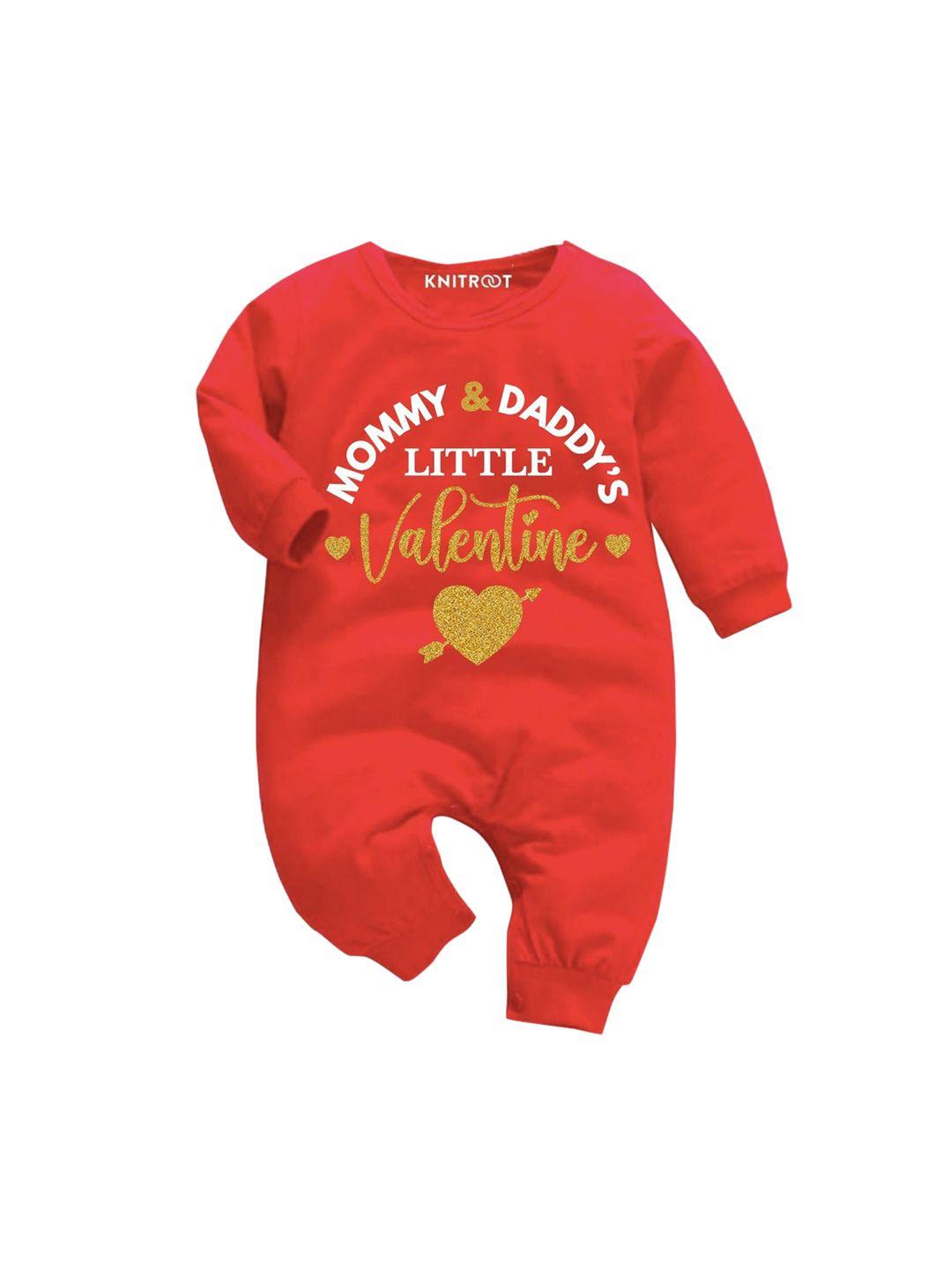 knitroot infants red & yellow mommy & daddy little valentine printed cotton rompers