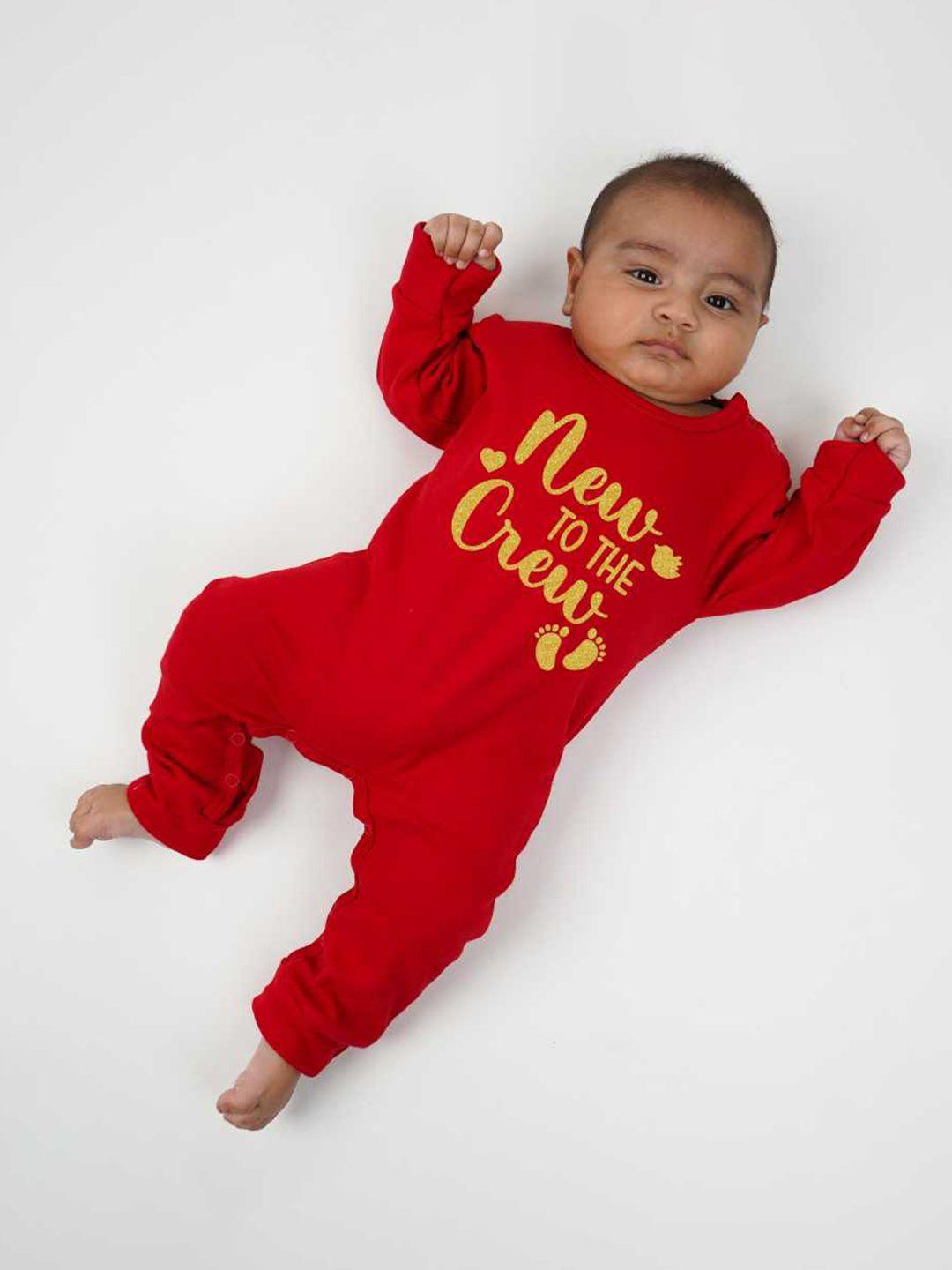 knitroot new to the crew infants typography printed cotton rompers