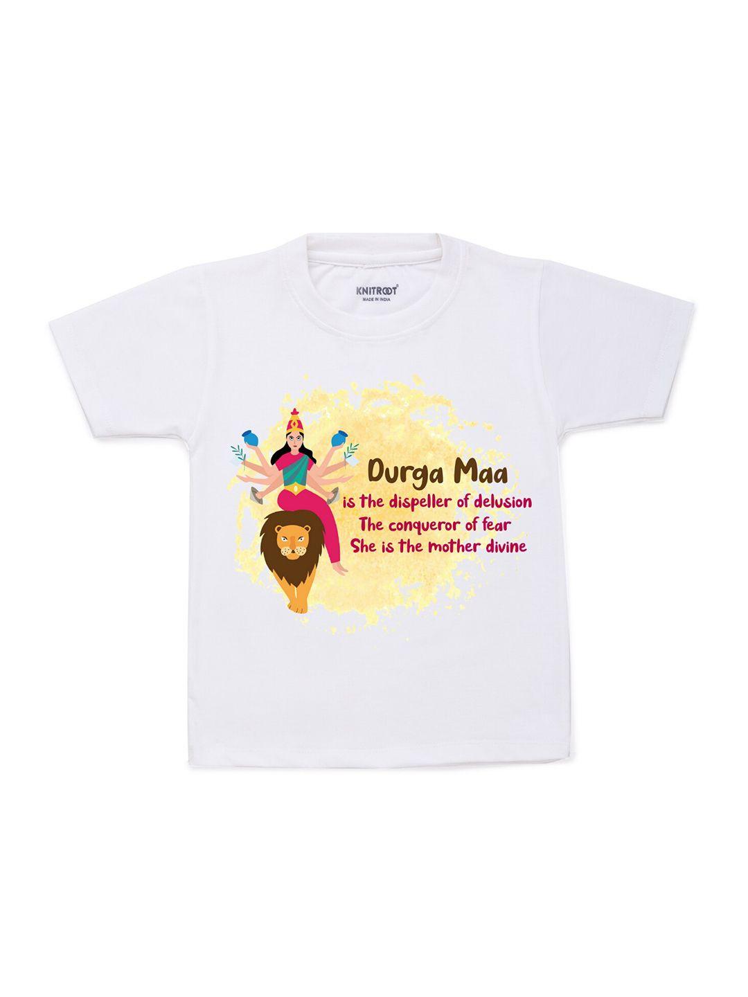 knitroot unisex kids white & yellow typography printed cotton t-shirt