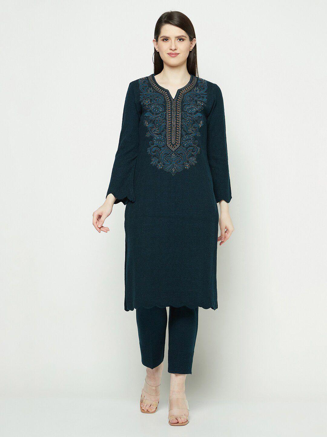 knitstudio ethnic motif embroidered straight kurta & trousers