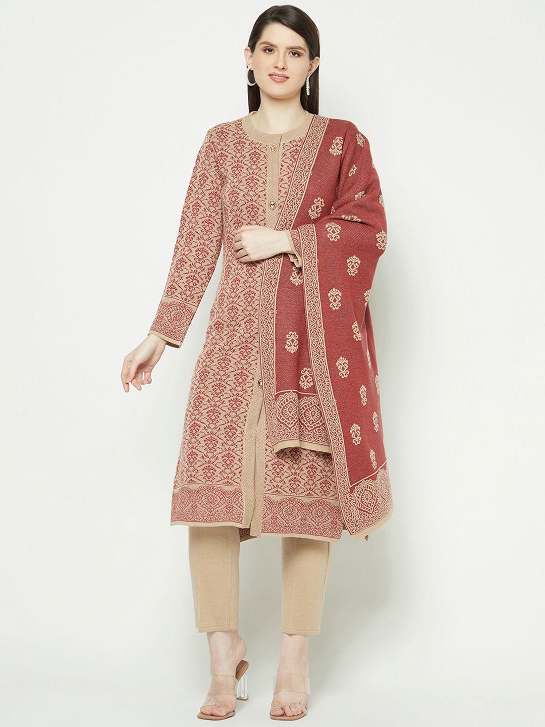 knitstudio ethnic motif woven design regular kurta with trousers & dupatta