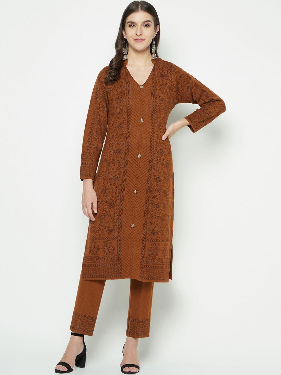 knitstudio ethnic motif woven design regular kurta with trousers