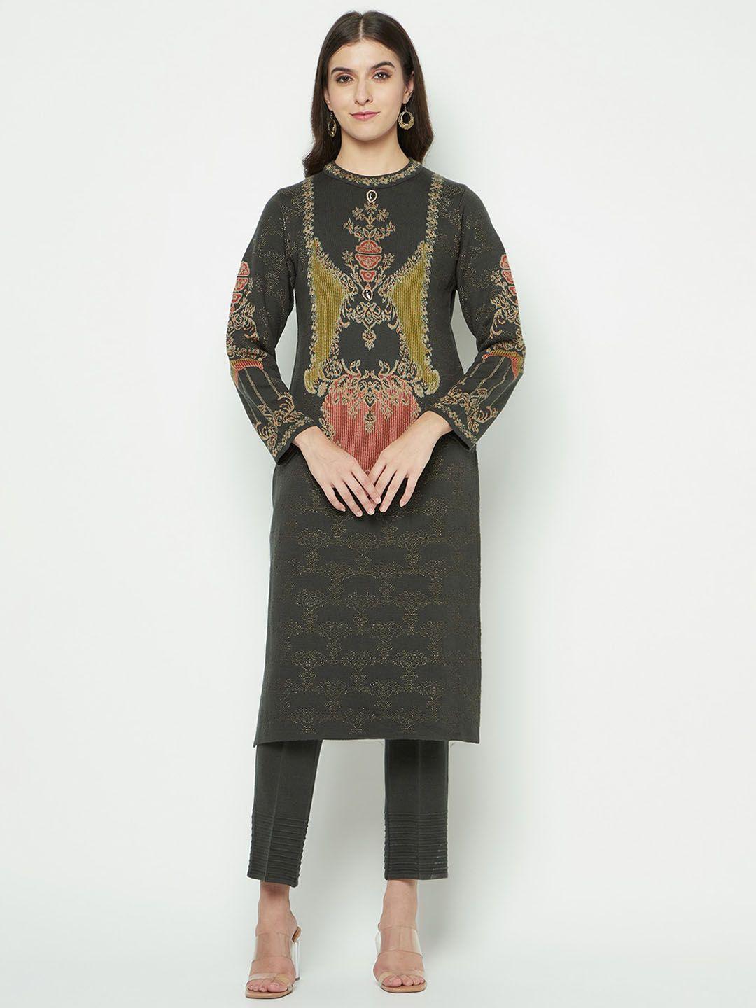 knitstudio ethnic motif woven design regular kurta with trousers
