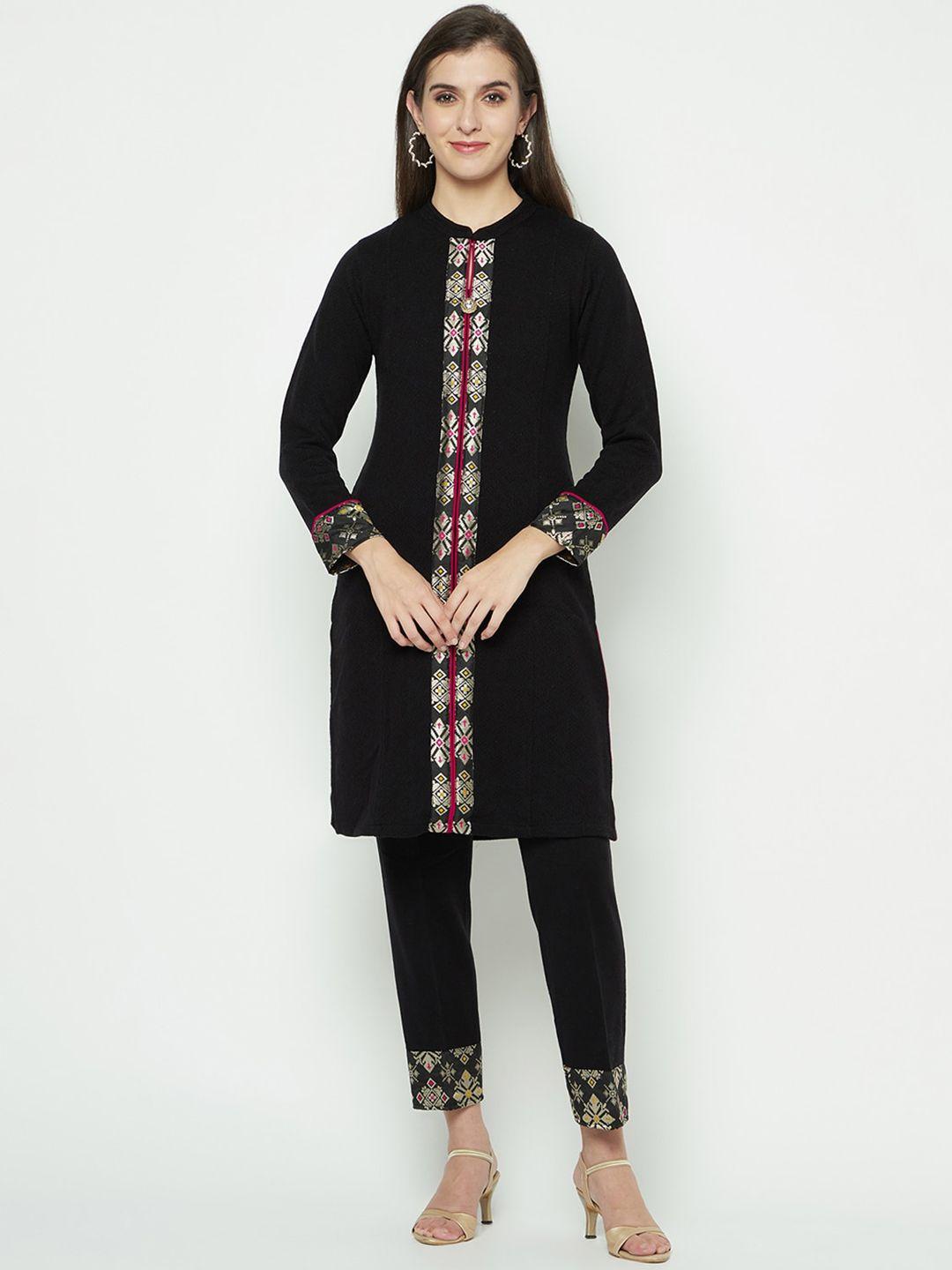 knitstudio ethnic motifs printed mandarin collar knitted kurta with trousers