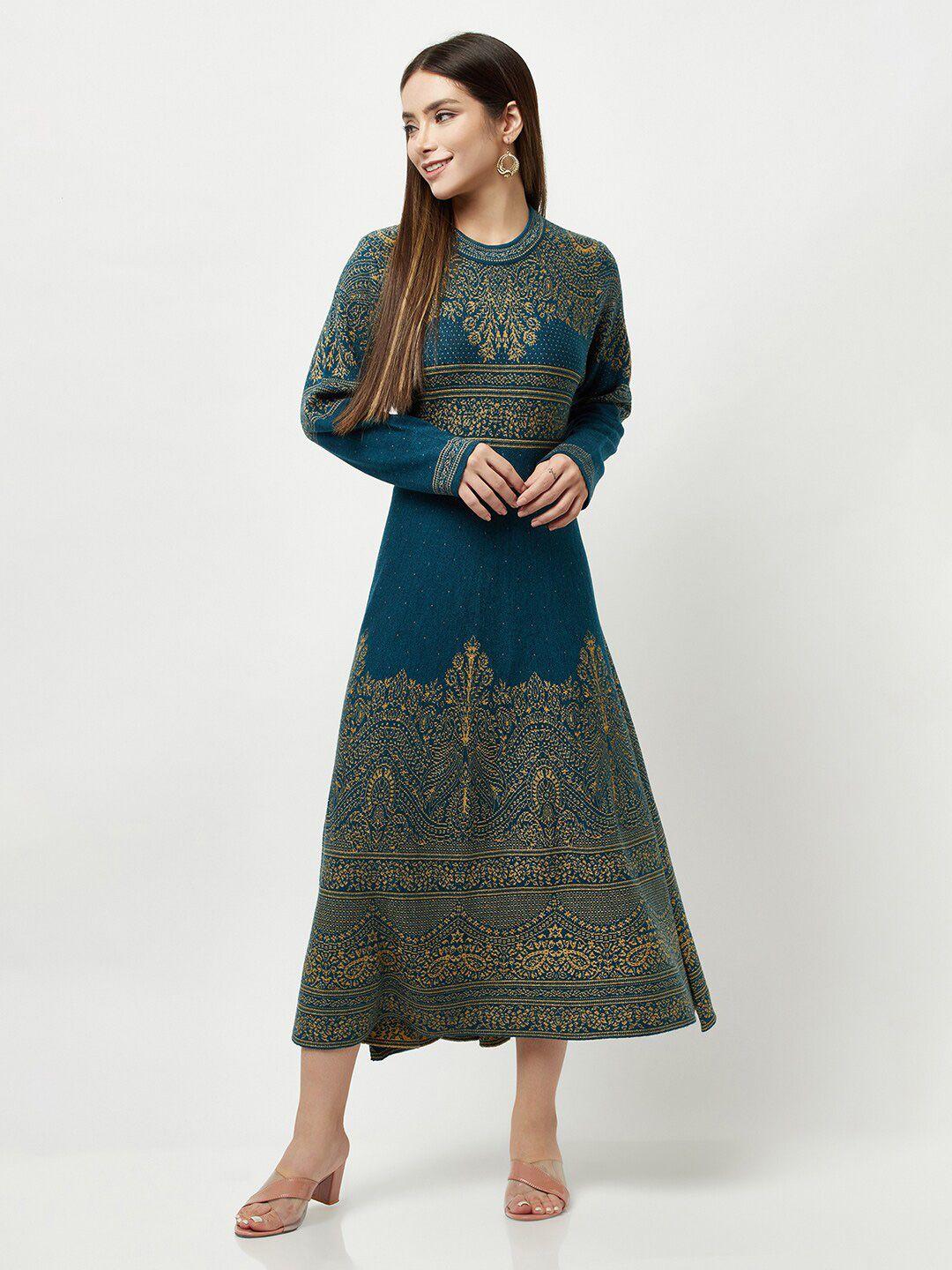 knitstudio ethnic motifs printed pure woollen a-line ethnic dress