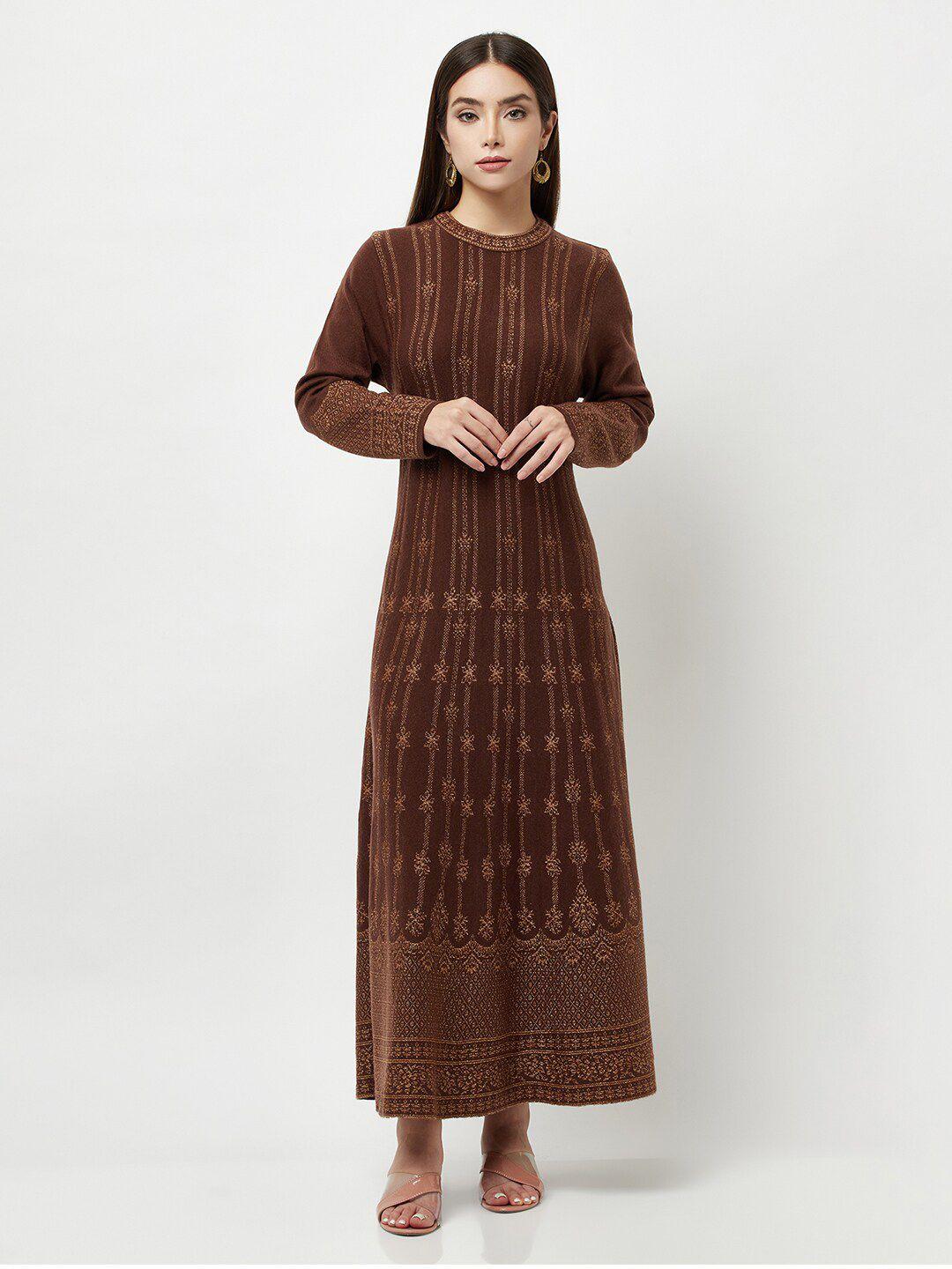 knitstudio ethnic motifs printed pure woollen a-line maxi ethnic dress