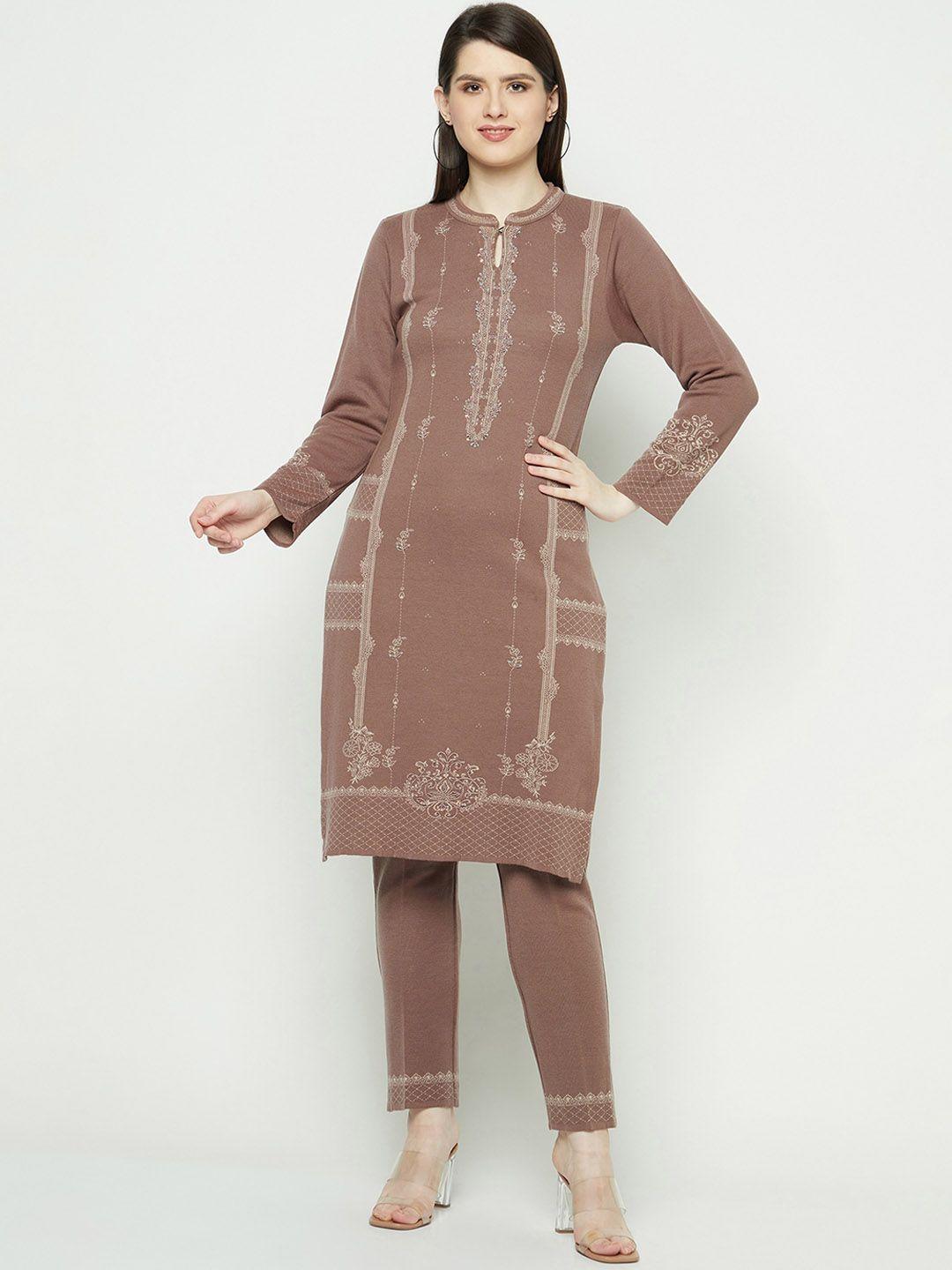 knitstudio ethnic motifs printed regular knitted kurta with trousers