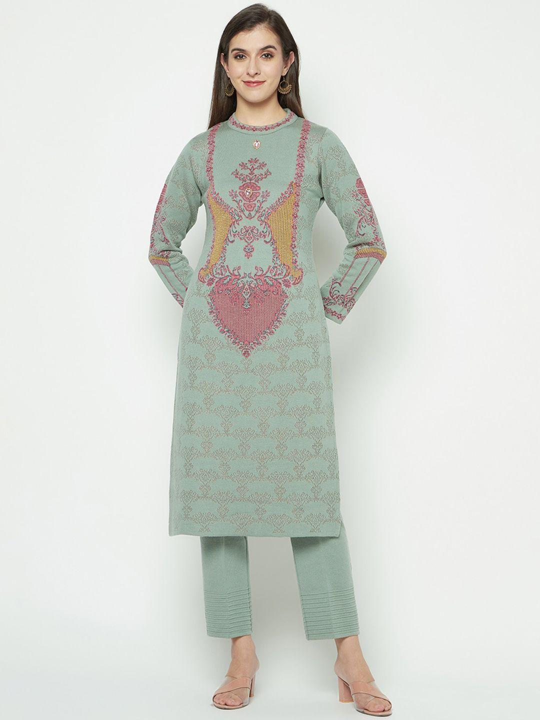 knitstudio ethnic motifs self design straight kurta with trousers