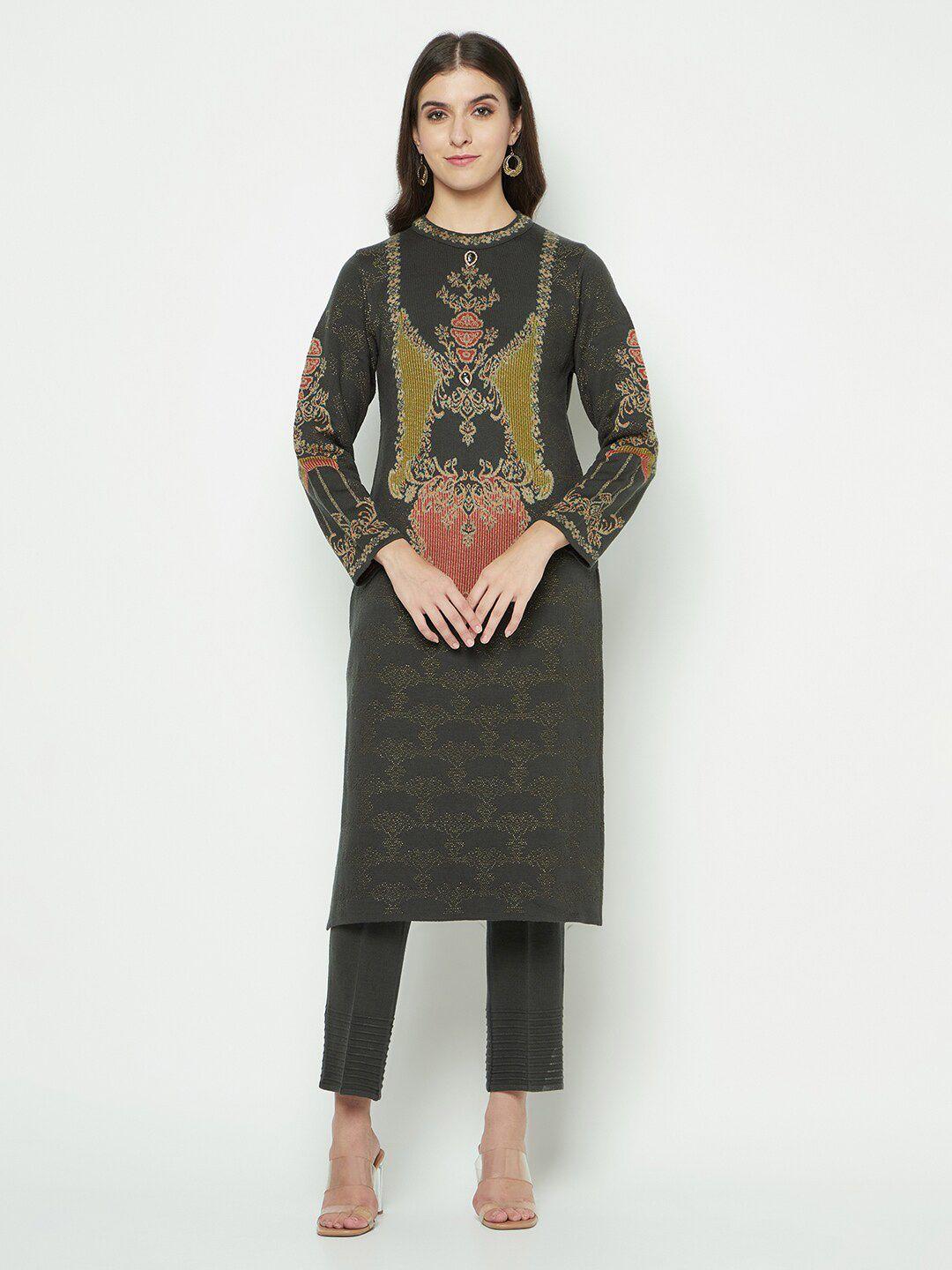 knitstudio ethnic motifs woven design acrylic straight kurta