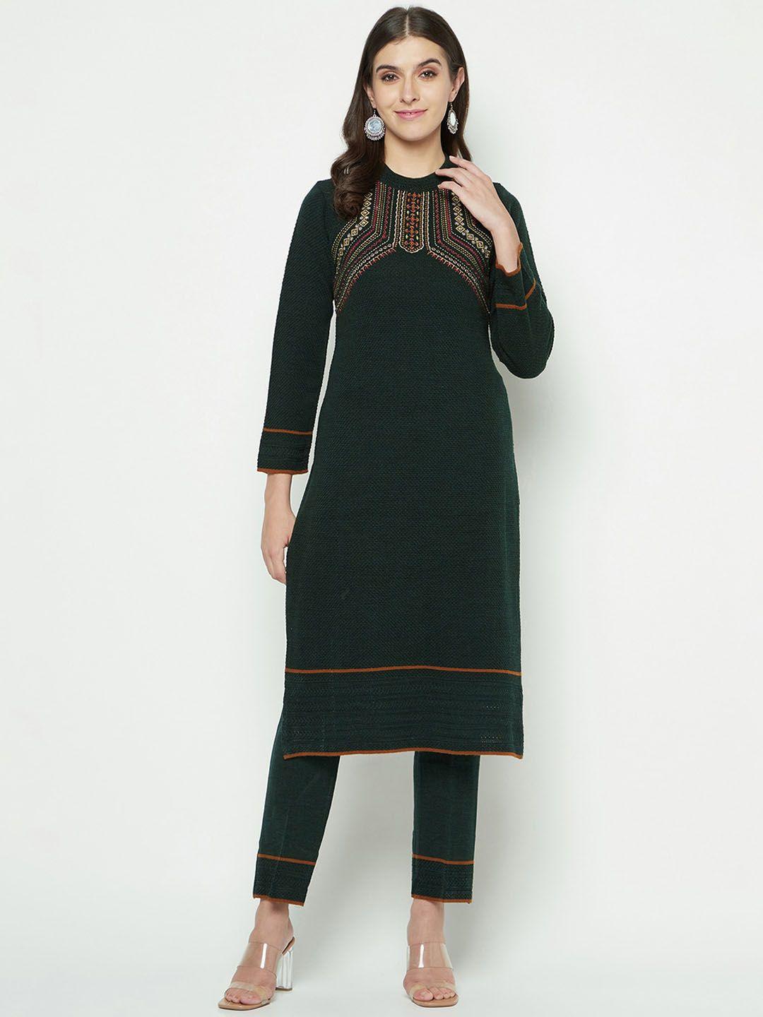 knitstudio ethnic motifs yoke design straight kurti with trousers