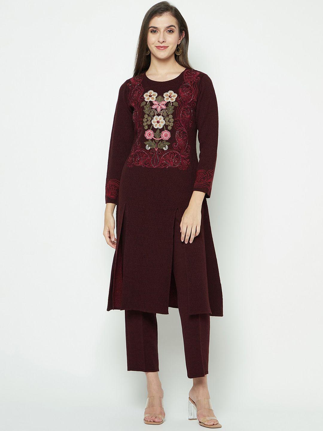 knitstudio floral embroidered regular kurta with trousers