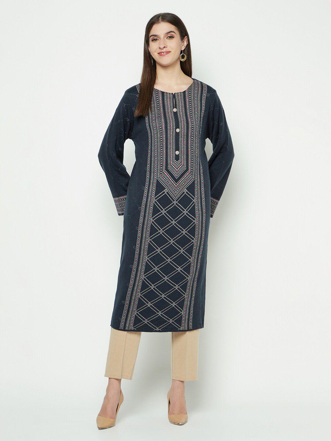 knitstudio geometric printed acrylic straight kurta