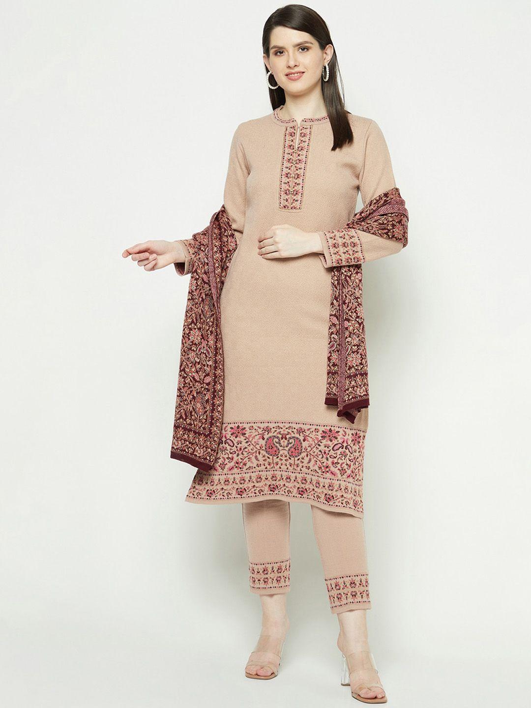 knitstudio paisley yoke design manadrin collar jacquard straight kurta set