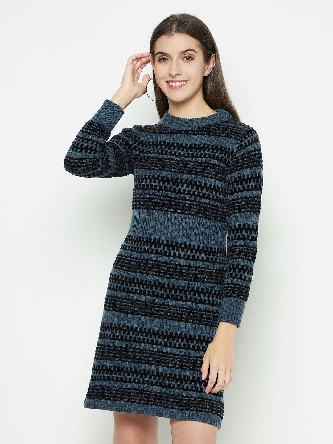 knitstudio self design high neck long sleeves acrylic knits a-line dress