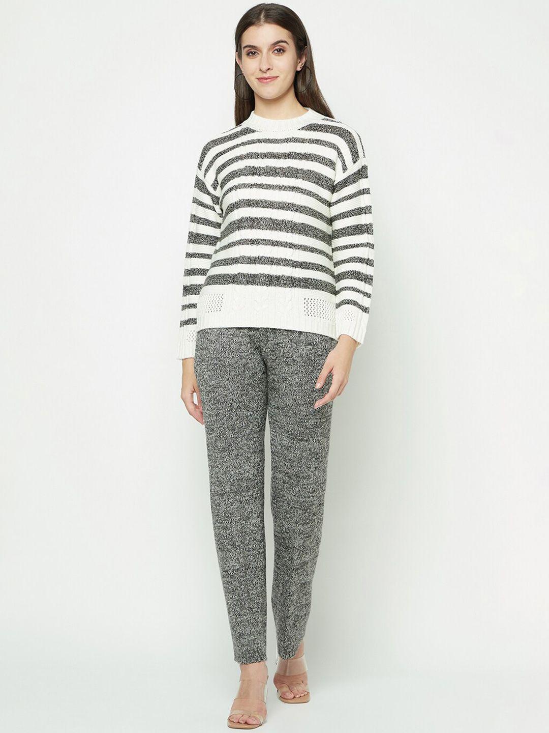 knitstudio striped round-neck sweater with self-design trouser co-ords