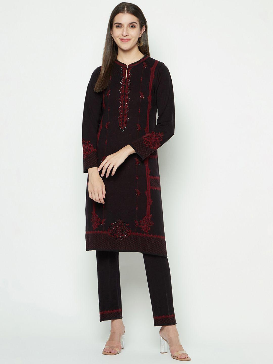 knitstudio women black paisley regular kurti with trousers