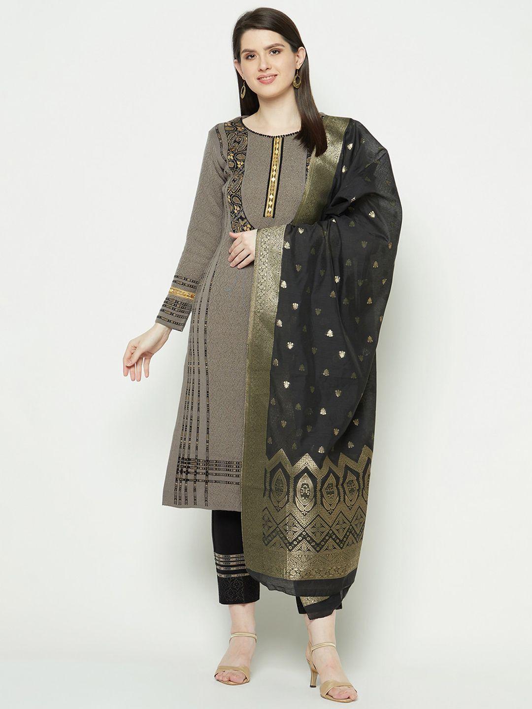 knitstudio women grey paisley regular kurti with trousers & with dupatta